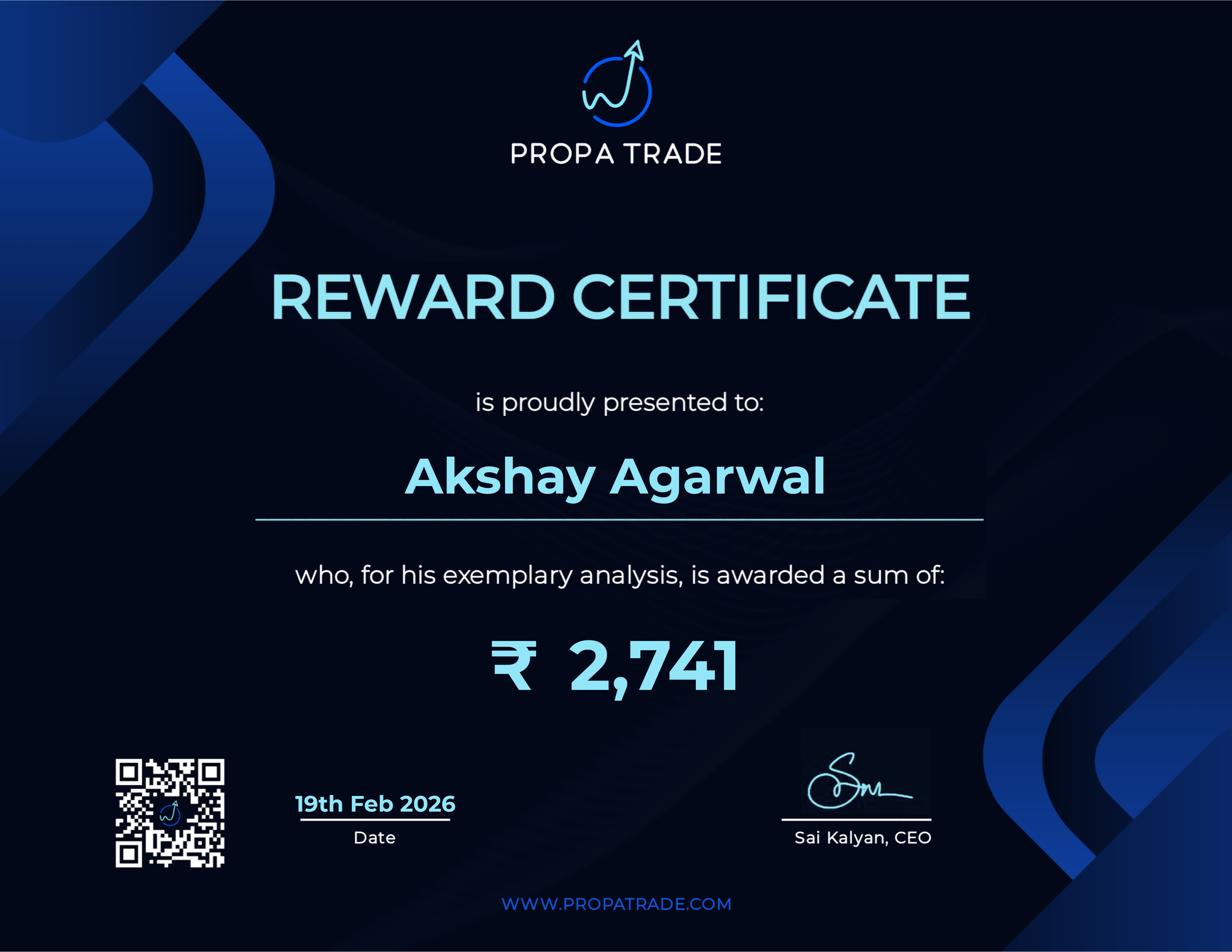 Reward Certificate - Akshay Agarwal